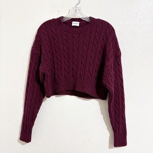 Aritzia Burgundy Cable Knit Crop Sweater